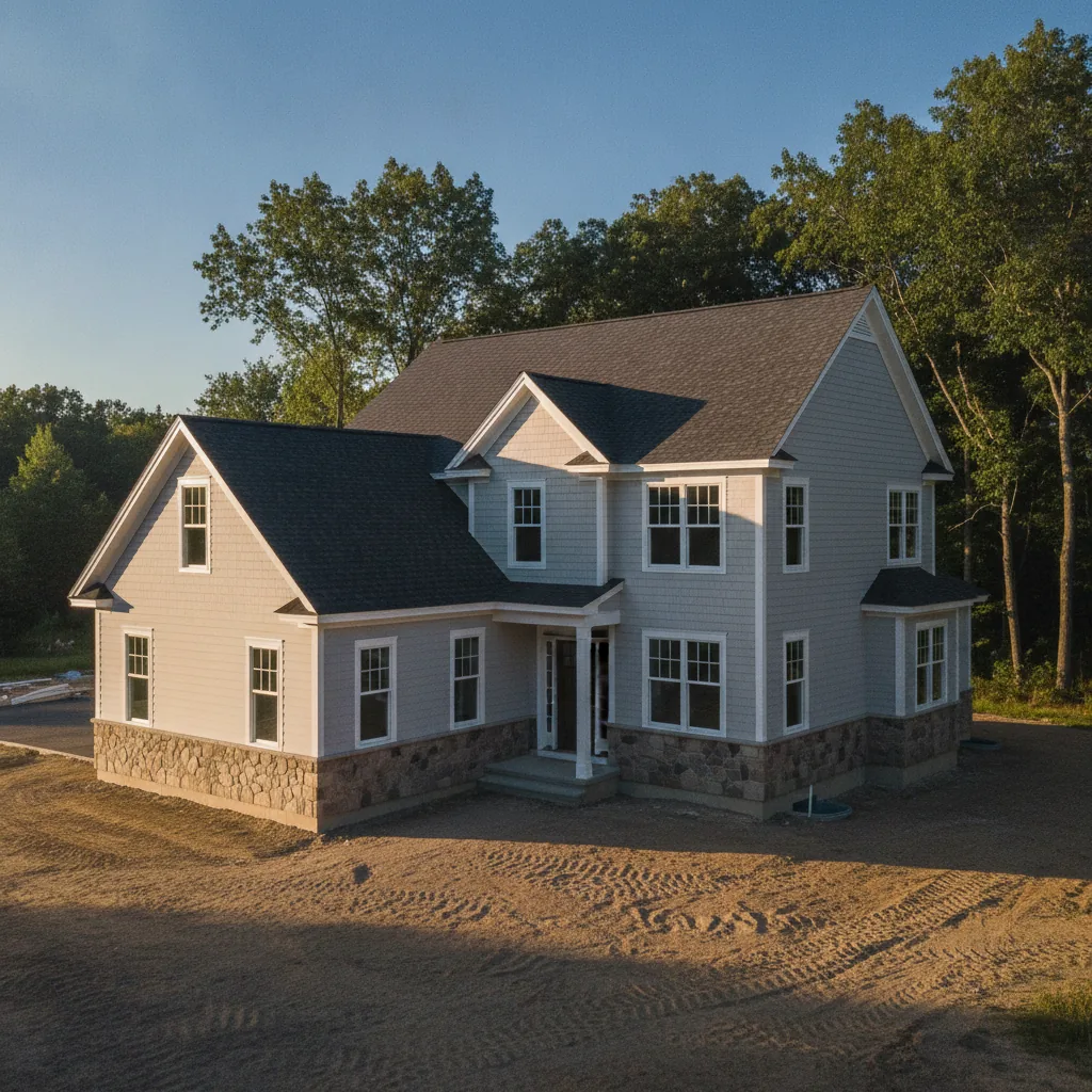 A newly built New England home with a fresh shingle roof by Roxaco