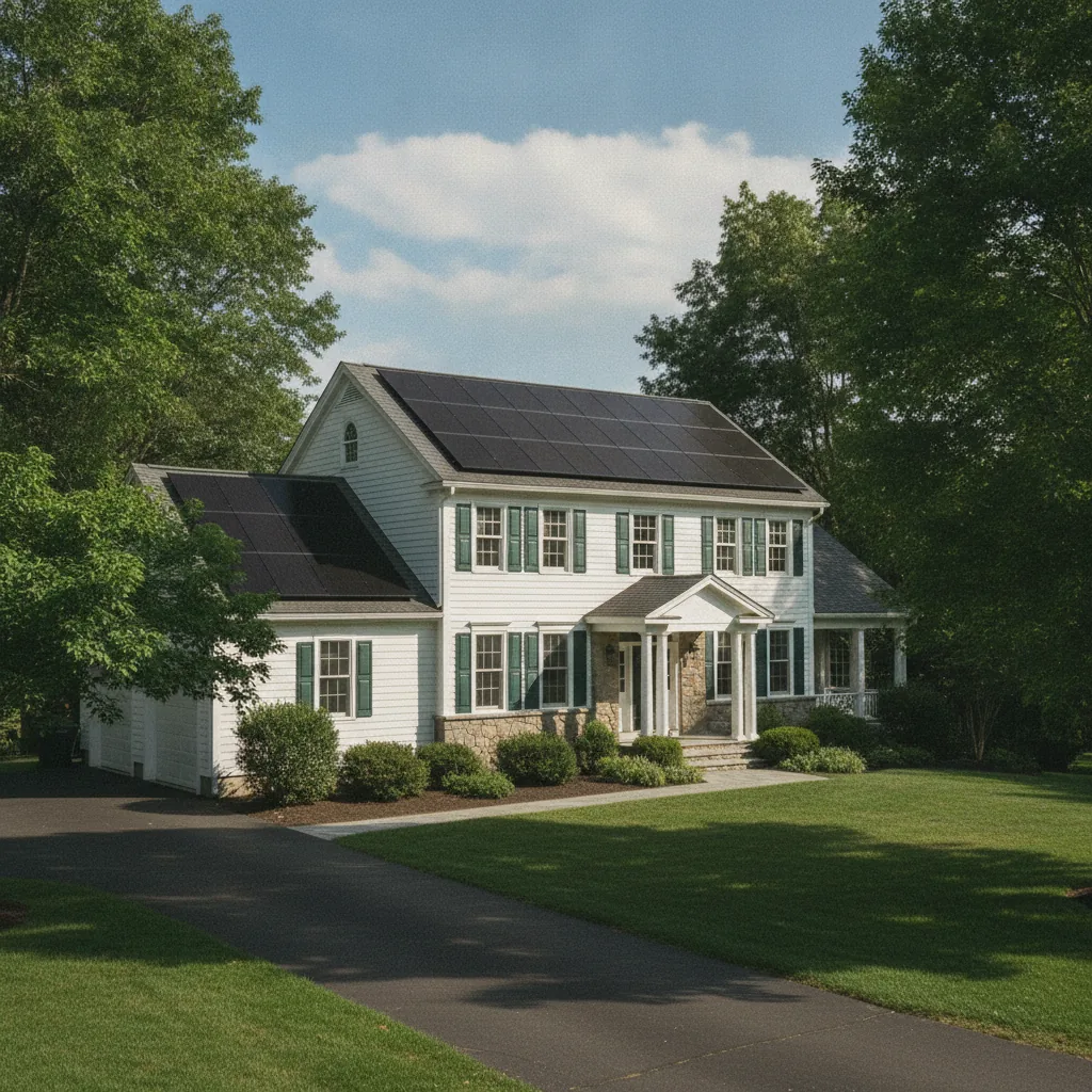 New England home with rooftop solar panels installed by Roxaco